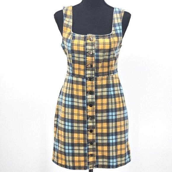 Urban Outfitters Dress Womens Size 6 Button Down Plaid Denim Jean Preppy 90s Y2K - Picture 1 of 16